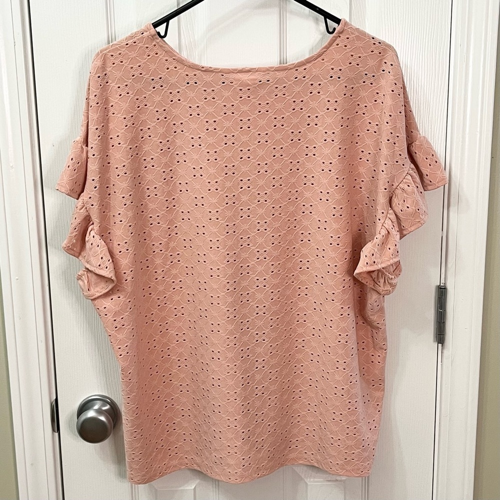 LC Lauren Conrad Pink Ruffle Sleeve Eyelet Top Women’s Size XL - Picture 5 of 8